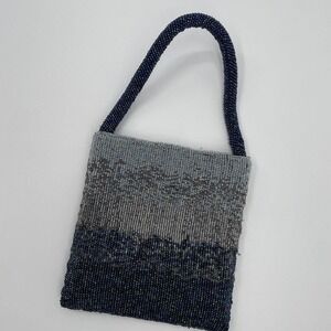 Vintage 1990s Iridescent Blue Ambre‎ Glass Bead Evening Handbag Purse